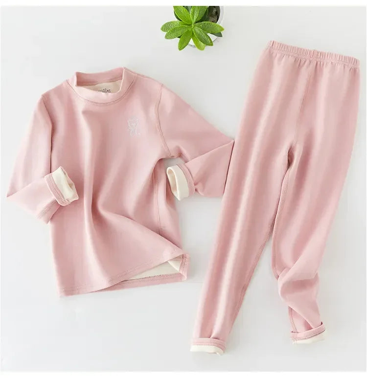 Boys Thermal Fleece Thermal Underwear 37°C Constant Temperature Warm Two-Piece Winter Pajamas Set Unisex Kids Long Johns for Ages 7-13