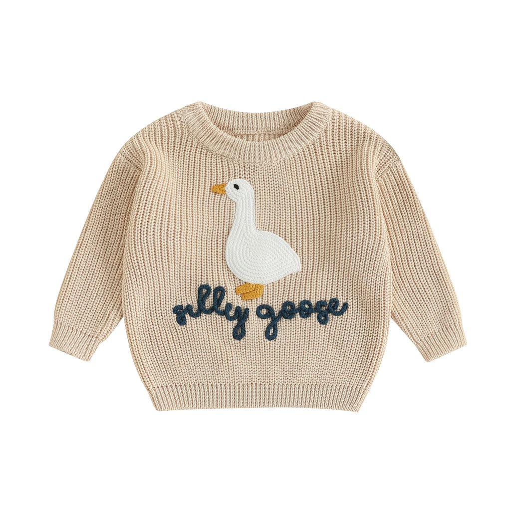 Infant Toddler Duck Sweater Cute Animal Embroidered Crewneck Long Sleeve Pullover Cozy Knit Tops for Baby Boys Girls