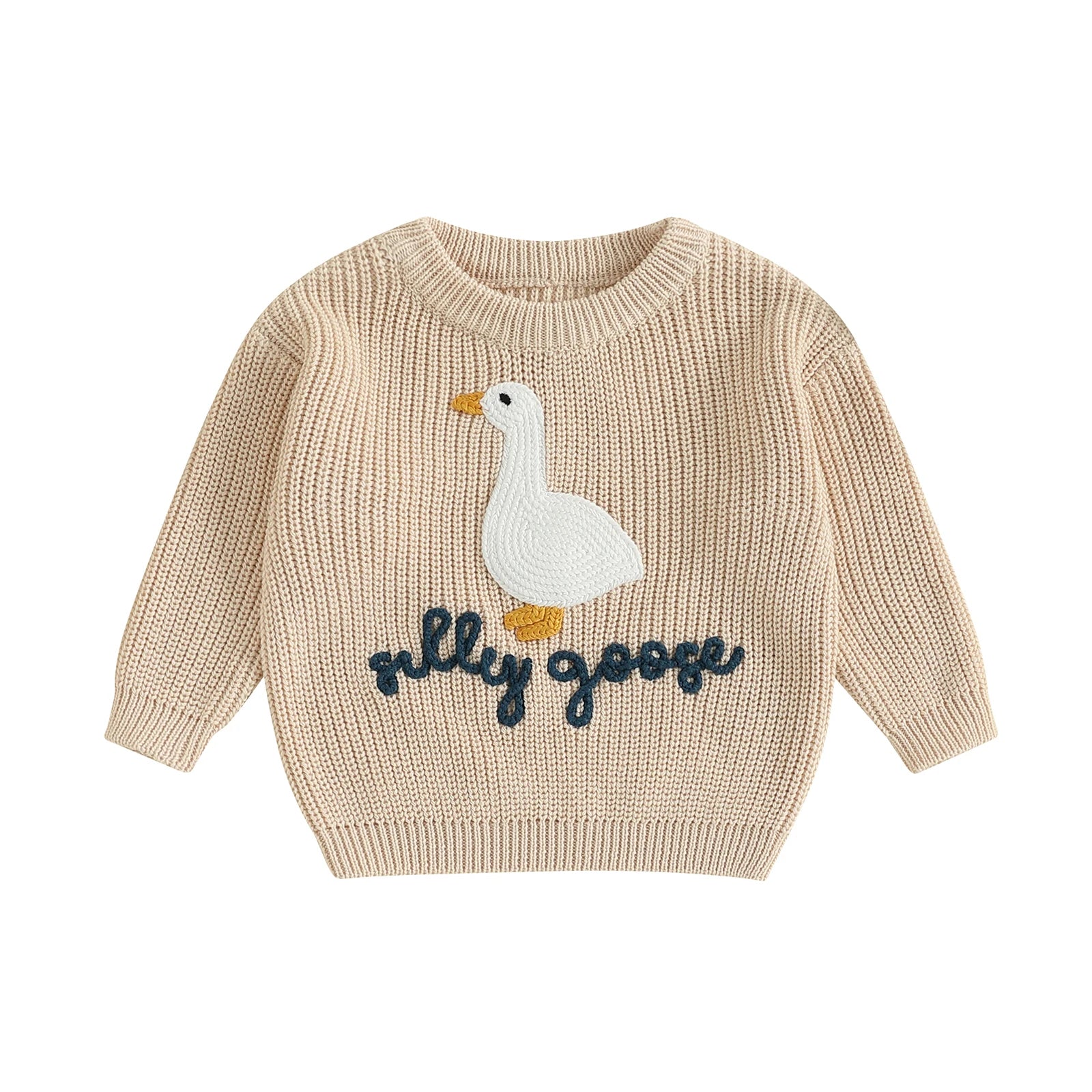 Infant Toddler Duck Sweater Cute Animal Embroidered Crewneck Long Sleeve Pullover Cozy Knit Tops for Baby Boys Girls