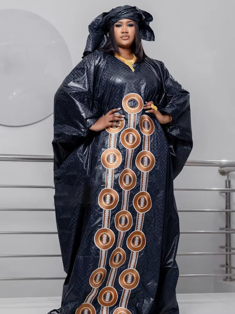 Bazin Long Embroidered African Dresses for Women for Elegant Evening Events and Balls