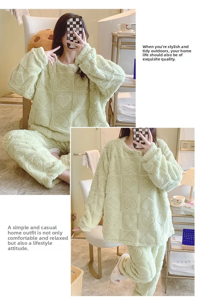 Plus Size Coral Fleece Pyjama Set | Thick Winter Sleepwear for Women | HotTrendyPicks