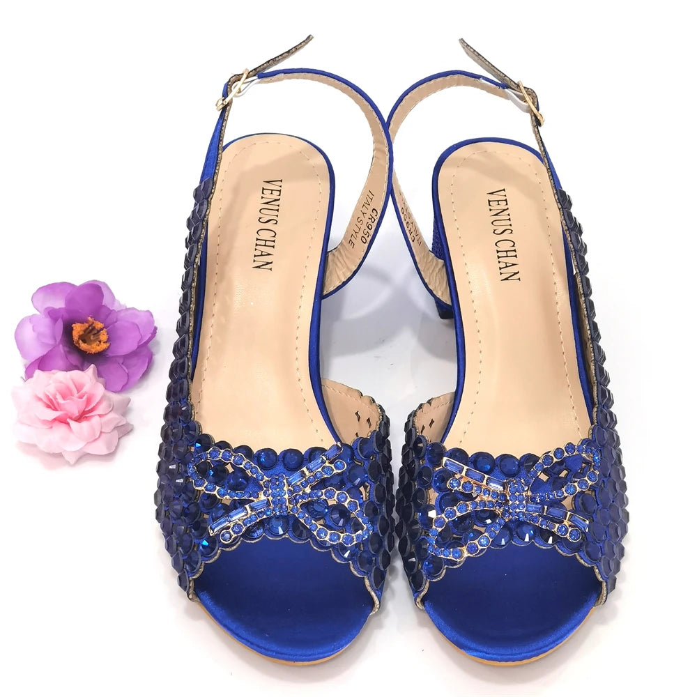 Italian Design Full Drill Elegant Wine Evening High Heels Wedding Party Shoes Matching Clutch Handbag