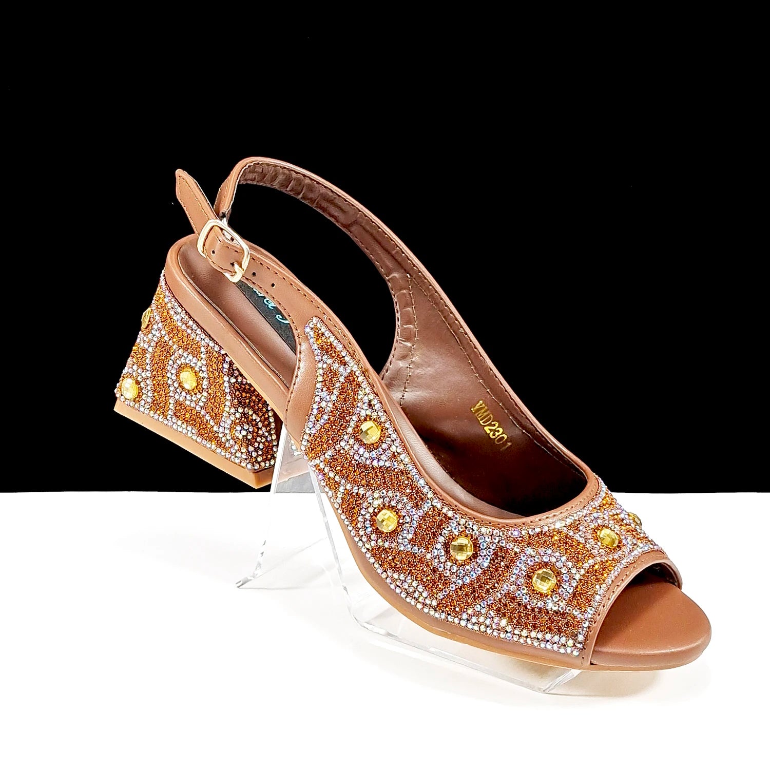 Women's Rhinestone Design Shoes and Bag Set Open Toe Comfortable Heels