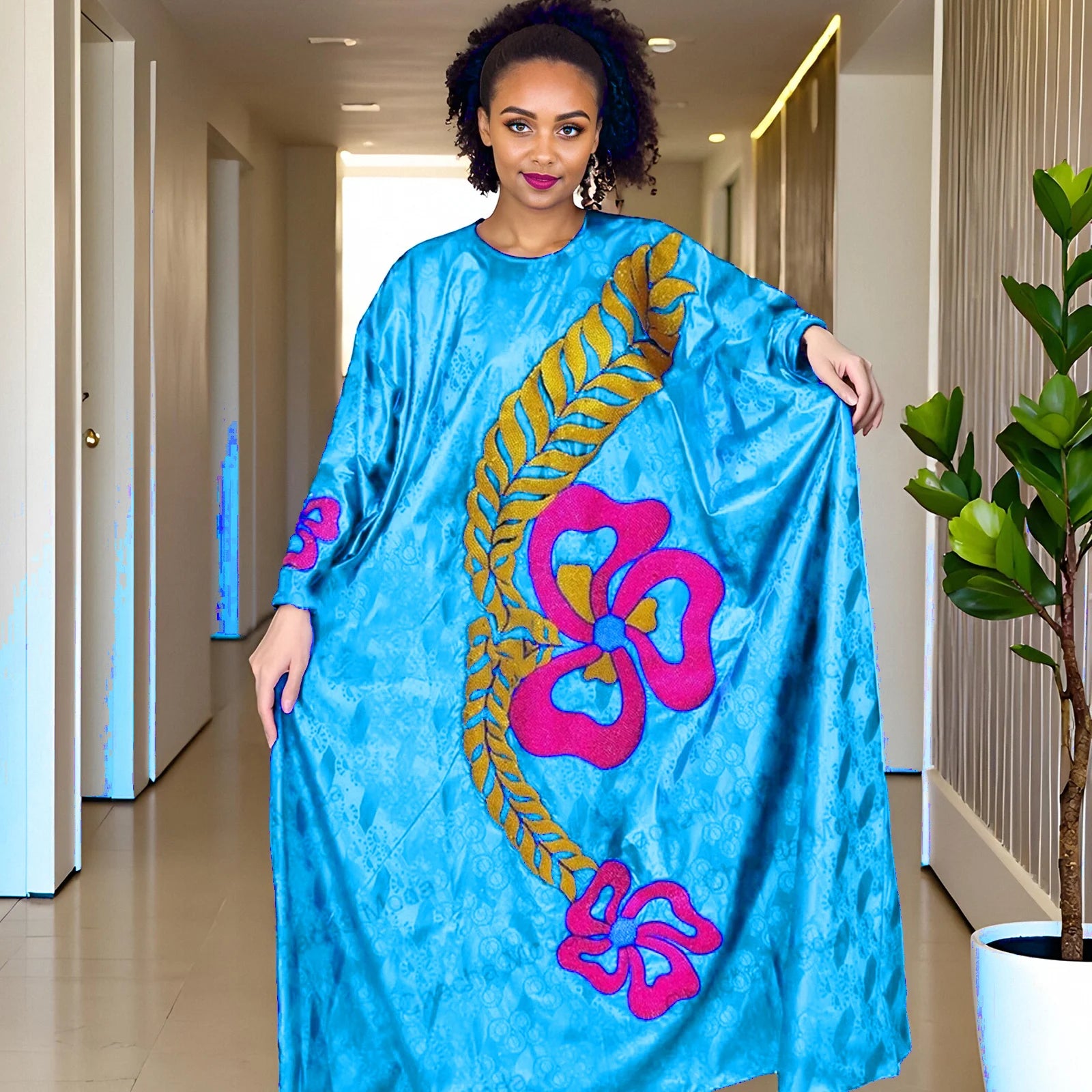 African Dashiki Dress For Woman Bazin Riche Embroidery Deisgn Long Dress With Scarf