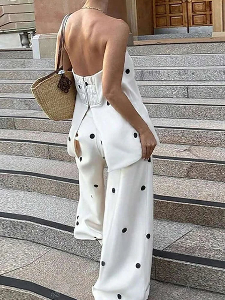 Polka Dot Skirt 2 Piece Set Women Casual High Collar Tie Full Sleeves Elastic High Waist Long Skirt Suit Lady Daily Outfit New