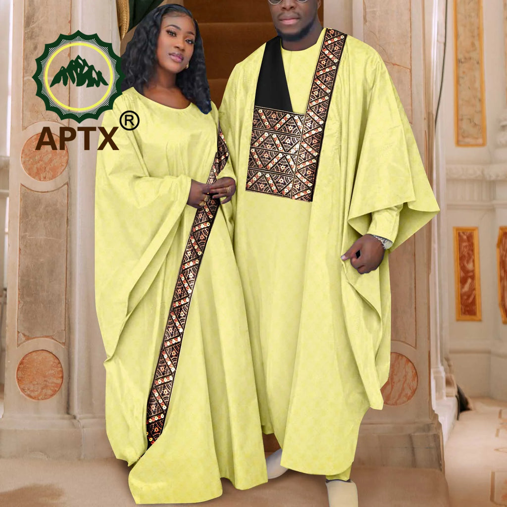 African Couple Clothing Set Women Traditional Wedding Wear Abayas Dashiki Robe Outfit Set for Men African Ethnic Style Y23C034