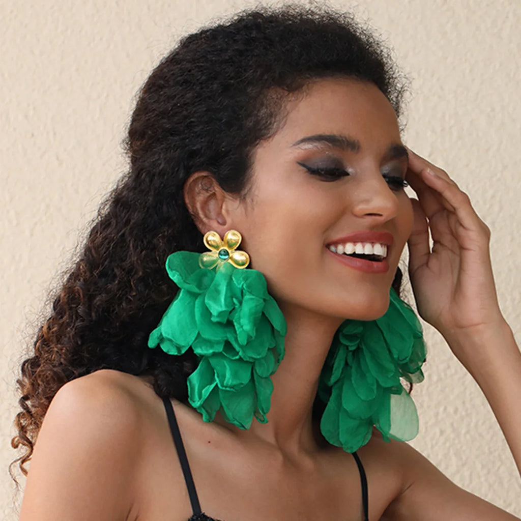 Bohemian Leaves Tassels Big Flower Dangle Earrings For Women Girl Trendy Luxury Vintage Fairy Wedding Party Jewelry