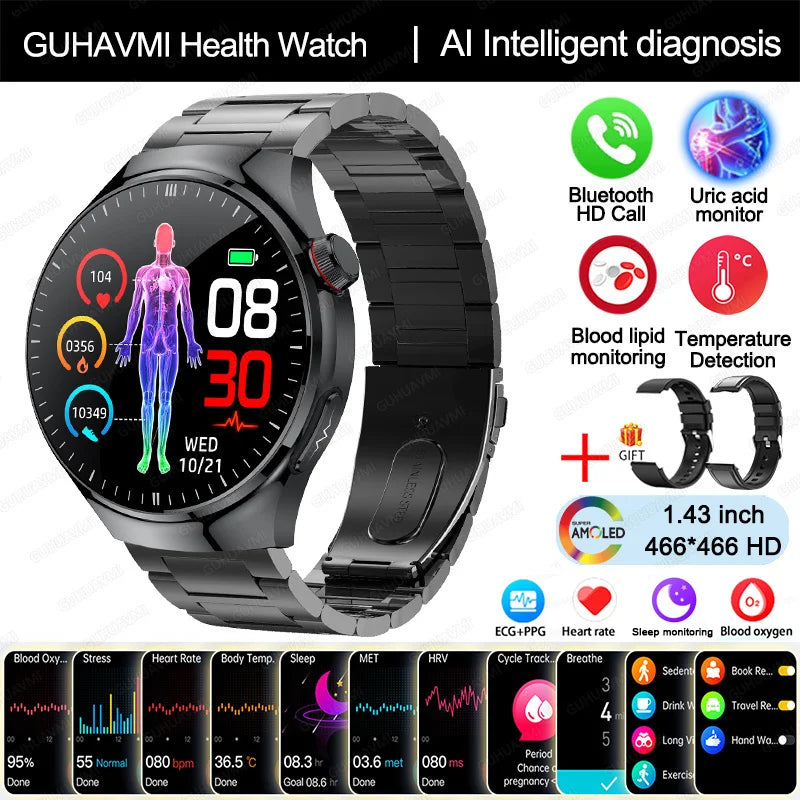 Nursing Grade Health Smartwatch | ECG+PPG Blood Lipid Uric Acid Body Temp
