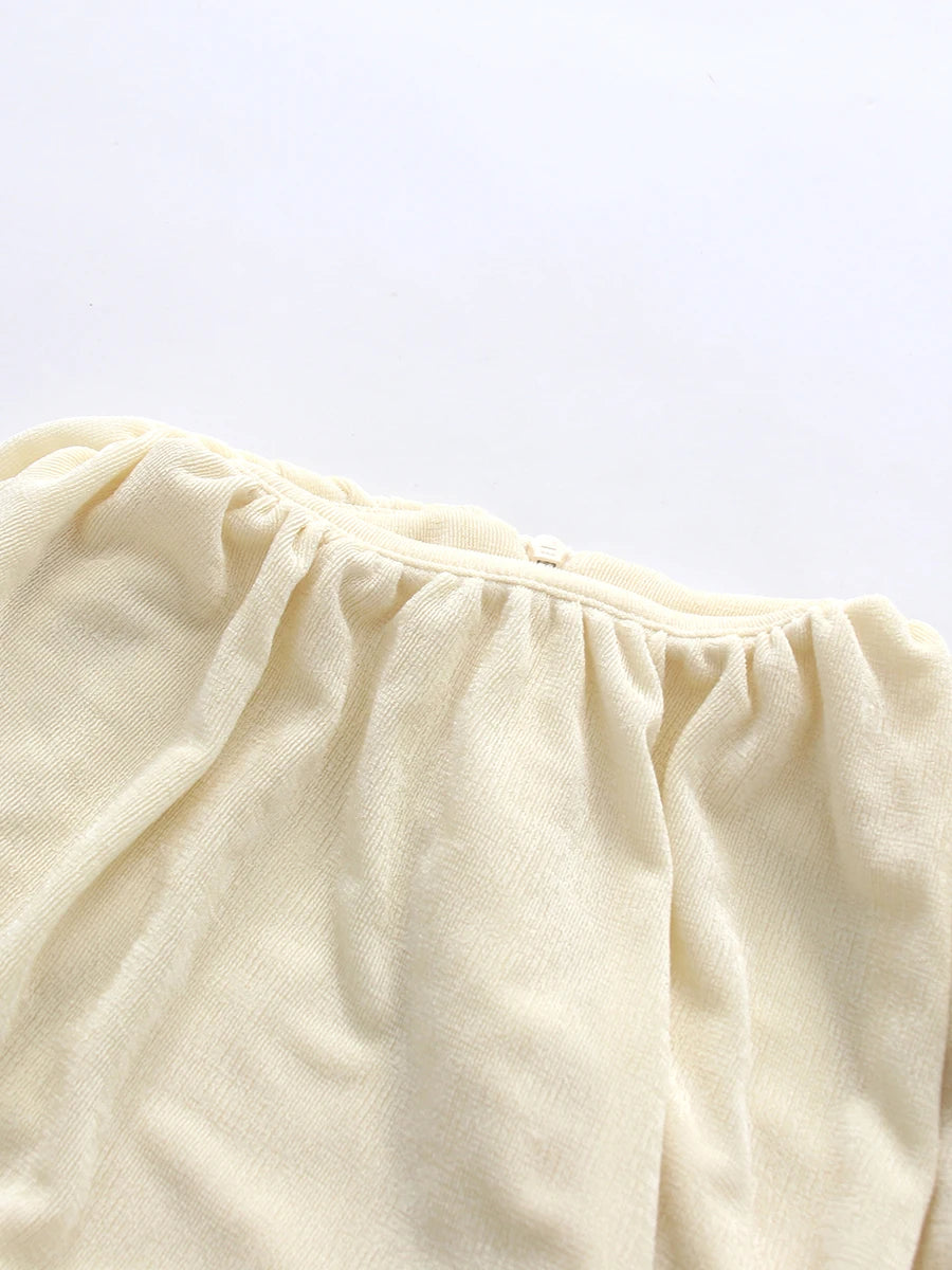 Spliced Folds Irregular Women Round Neck Long Sleeves Tunic Design Sense Long Dress