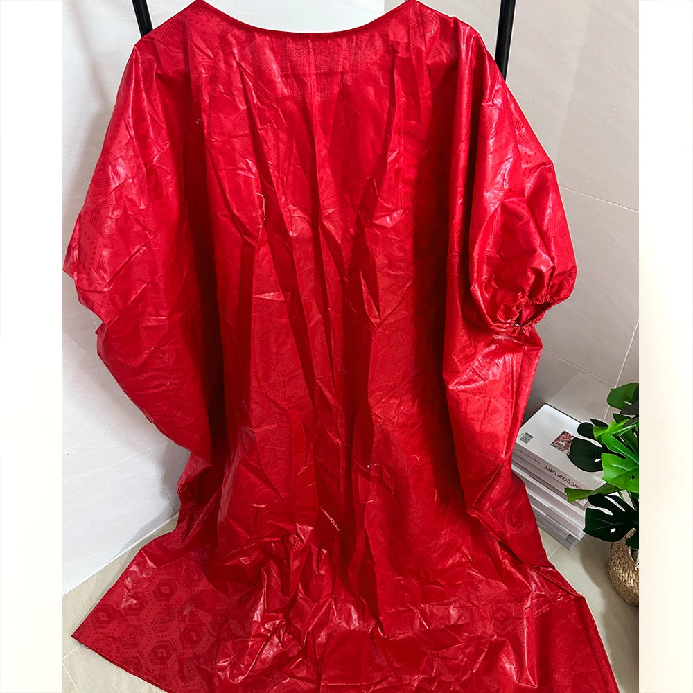 Red African Bazin Rich Dress Original Nigerian Basin BouBou Dashiki For Ankara Party Wedding Bride Robe Guipure Sewn Dress