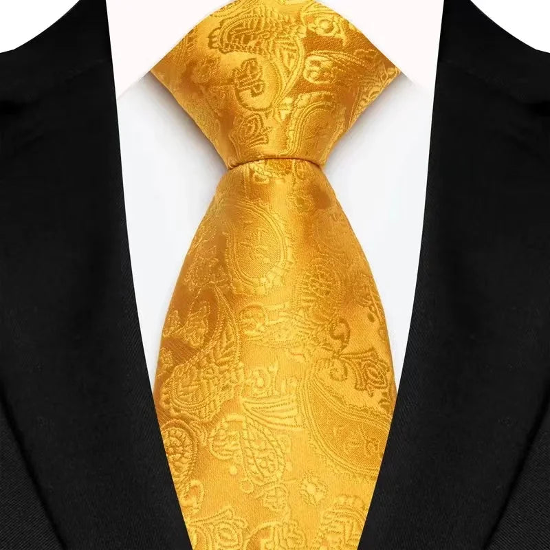 8cm Width Yellow Color Neck Ties For Men Paisley Dots Handmade