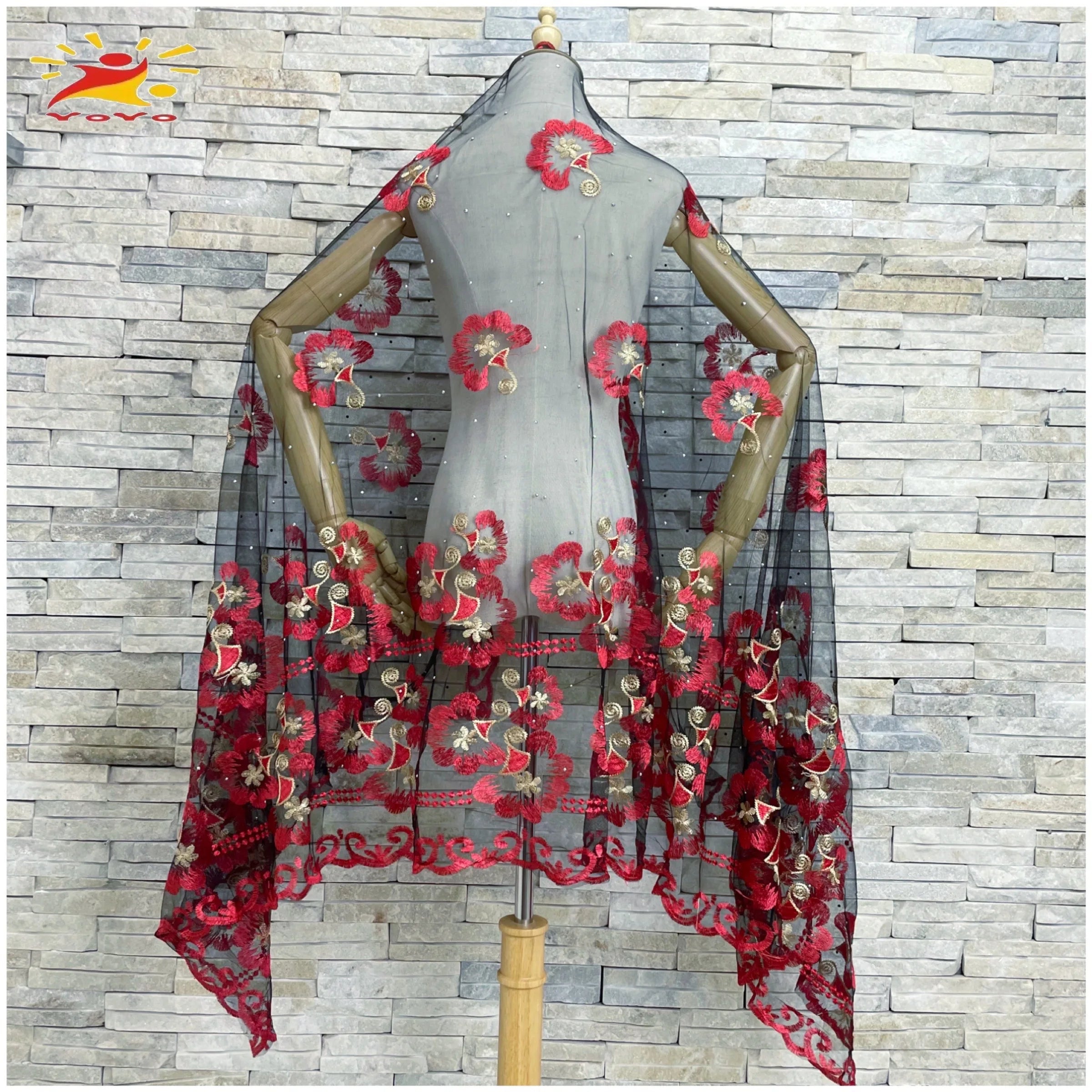 Embroidered Tulle Hijab Shawl - Soft Pashmina Wrap