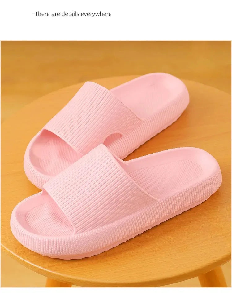 EVA Thick Sole 4cm Bathroom Slippers Cloud-Like Comfort Home Use Couple Height Increasing Indoor Solid Color Summer Sandals