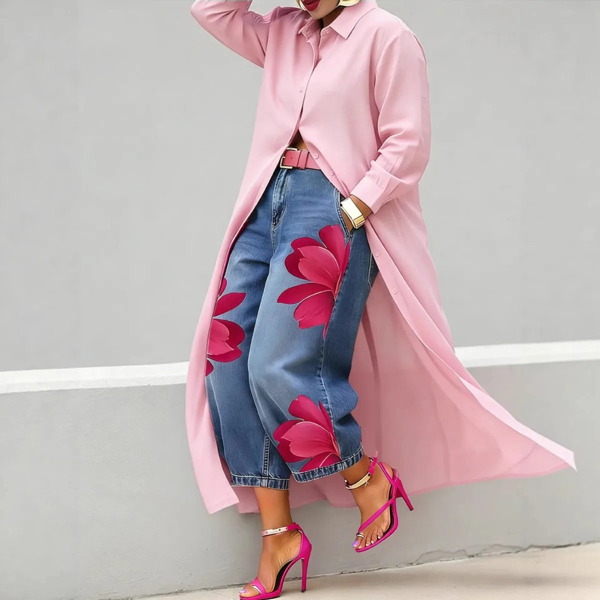 Casual Plus Size Shirt for Women's Longline Button Down Shirt Long Sleeve Loose Fit Maxi Tunic Blouse Open Front Cardigan Top