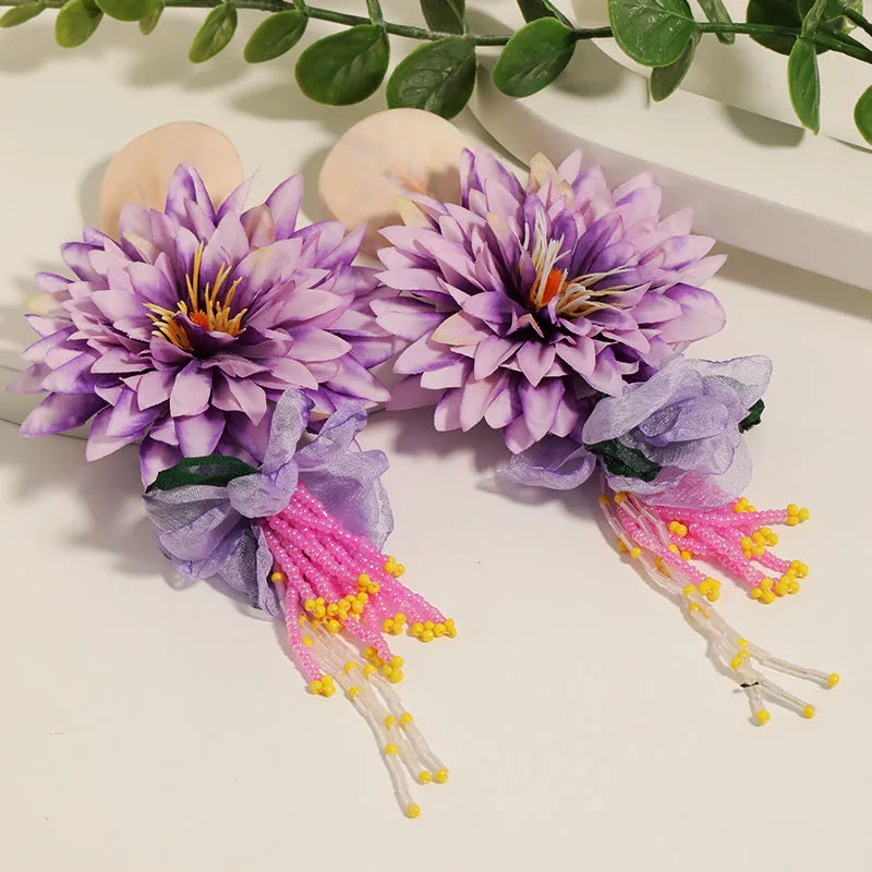 Statement Bohemian Style Simulation Dahlia Earrings For Women Girl Trendy Luxury Vintage Fairy Wedding Party Jewelry Accessoies