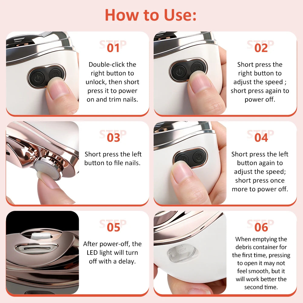 Automatic Electric Nail Clipper, 2 in 1 Auto Fingernail Cutter & Polishing Grinder for Baby Senior Adults, 2-Speed Nail Trimmer