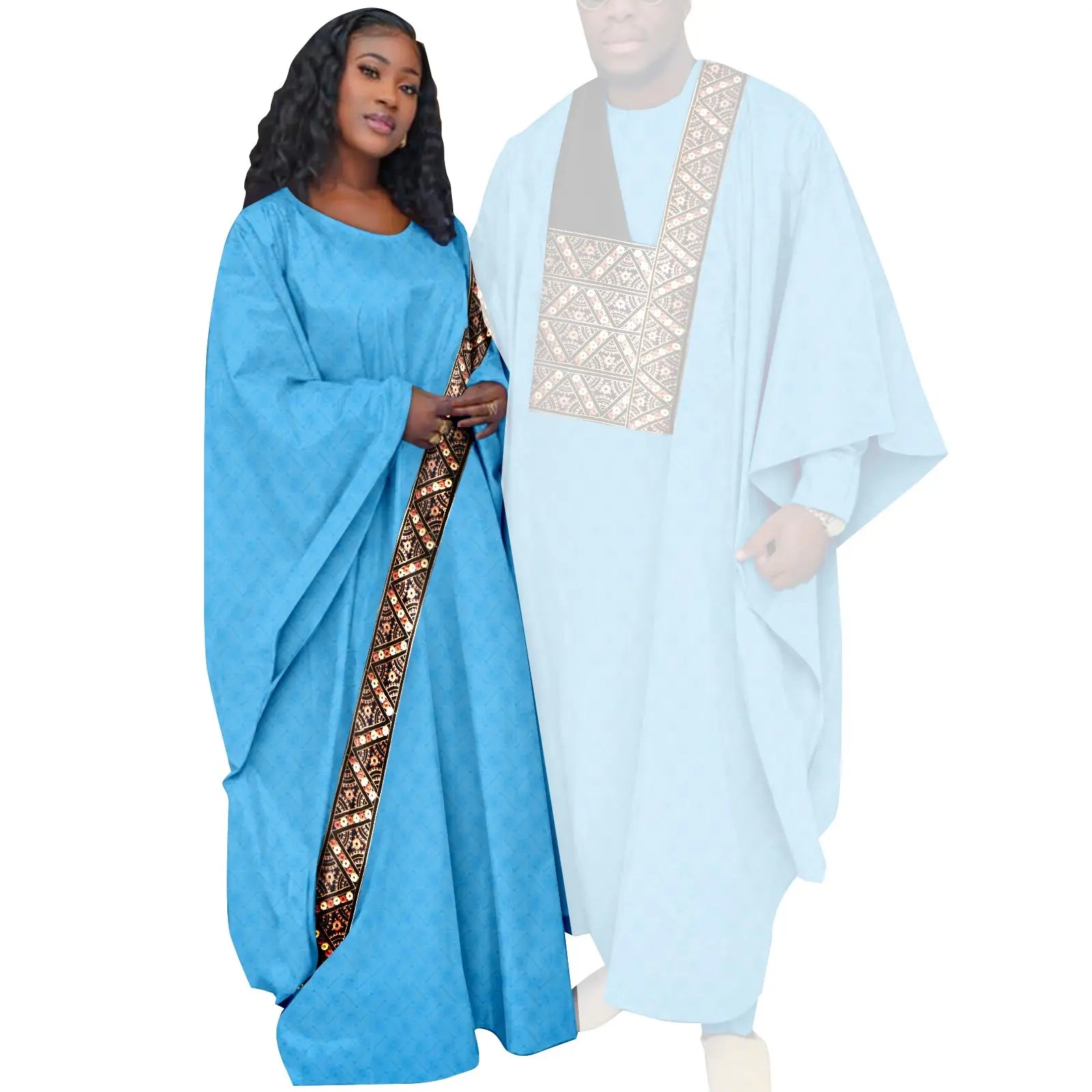 African Couple Clothing Set Women Traditional Wedding Wear Abayas Dashiki Robe Outfit Set for Men African Ethnic Style Y23C034