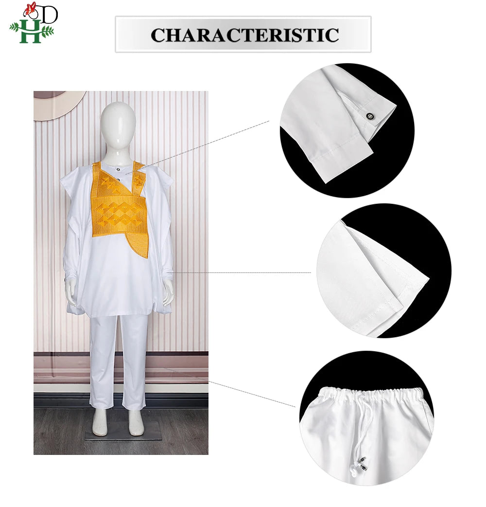 Children's African Dashiki 3-Piece Set | Embroidery Top, Pants & Robe | Ages 2–10