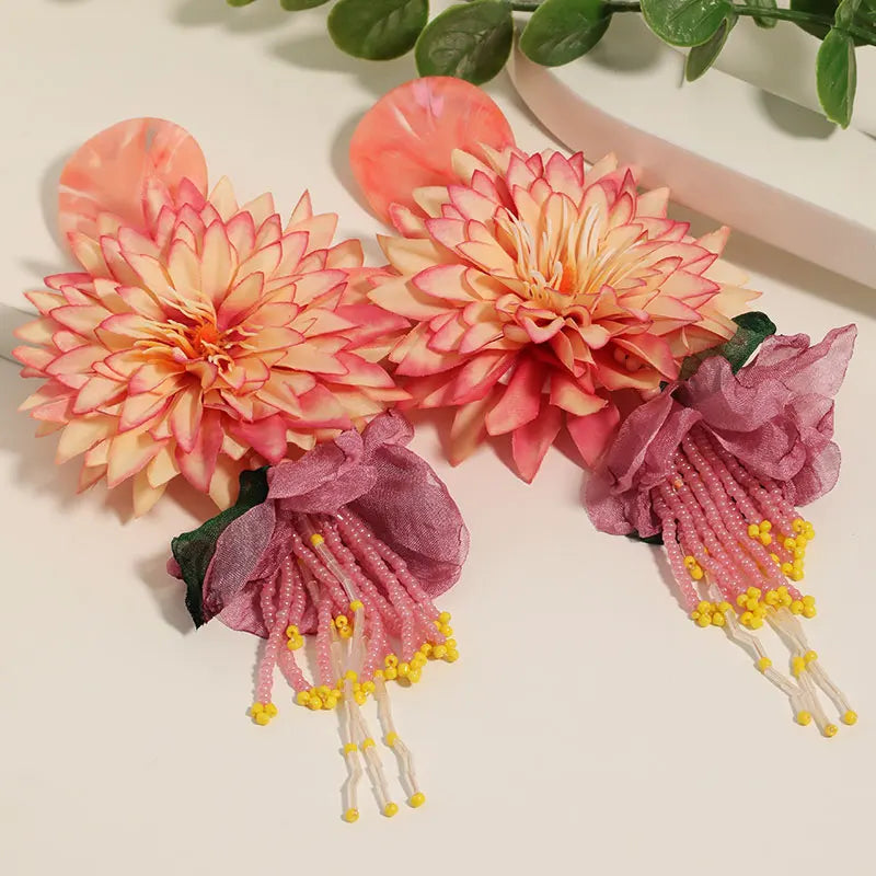 Statement Bohemian Style Simulation Dahlia Earrings For Women Girl Trendy Luxury Vintage Fairy Wedding Party Jewelry Accessoies