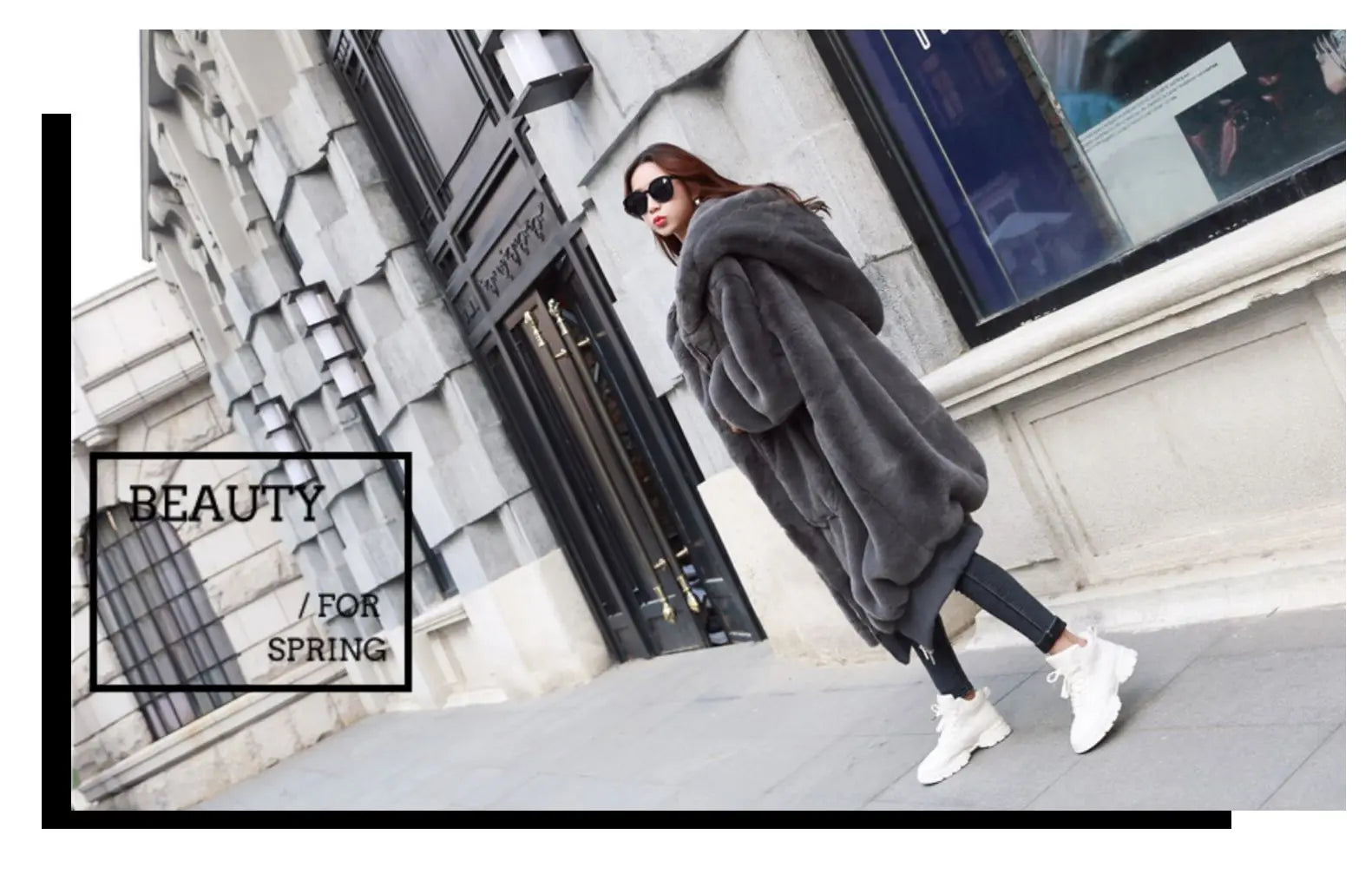 Winter Faux Fur Fashionable Hooded Cotton Long Plush Fleece Temperament Loose Jacket for Women