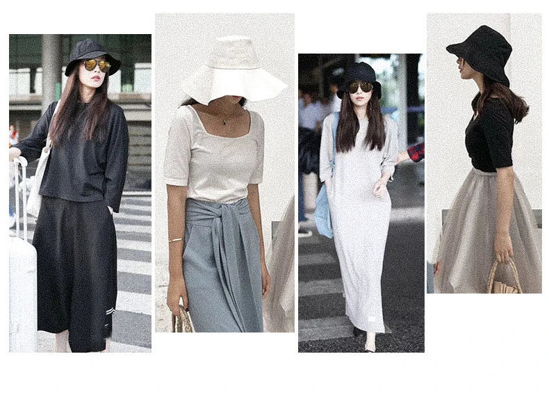 Hat Women's Summer Big Edge Double-Sided Sunshade Bucket Hat Korean Version Versatile Ethnic Style Travel Sun Protection Cap