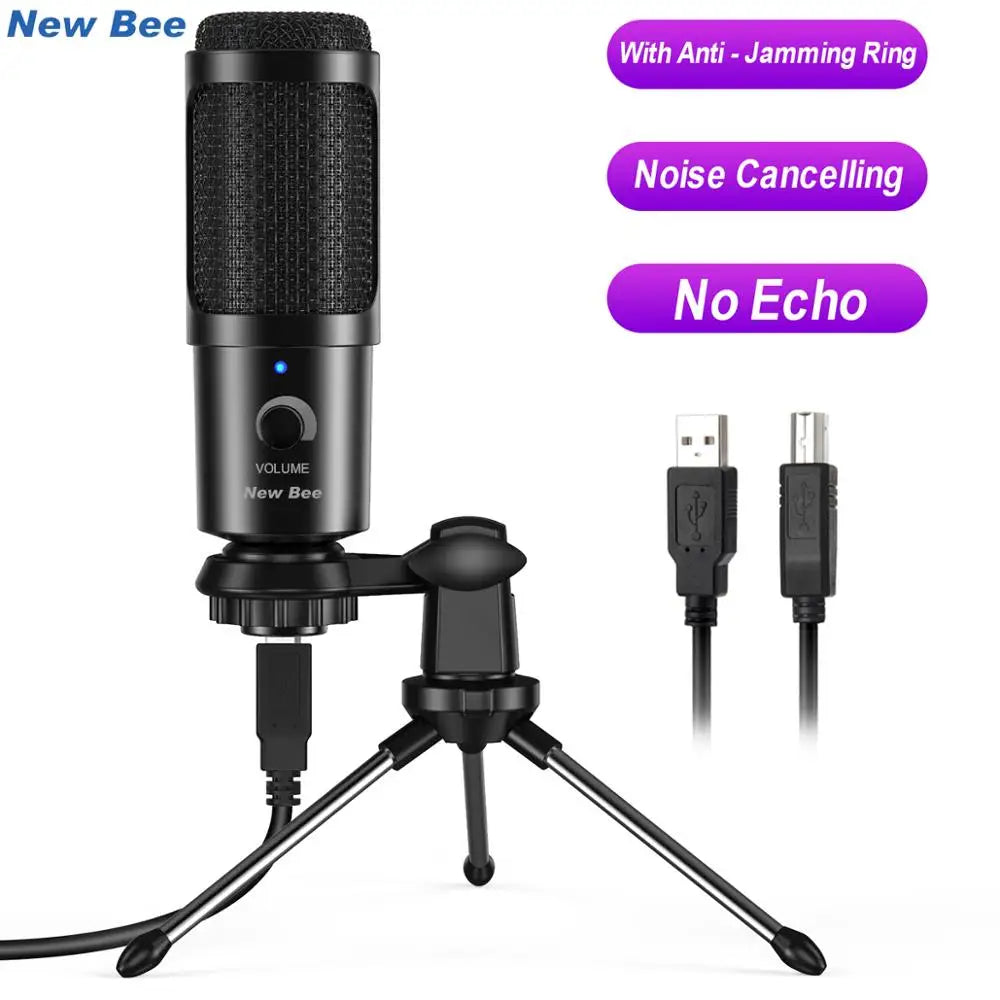 New Bee USB Microphone Condenser Professional Mic with Shock Mount for Computer Laptop Gaming Streaming Recording Studio