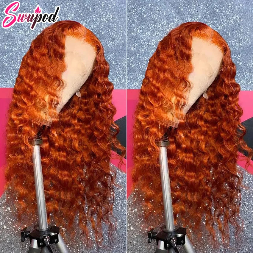 250% 360 Full Lace Ginger Orange Wig 13x6 HD Lace Frontal Wig 13x4 Front Deep Wave Curly Remy Human Hair Glueless PrePlucked