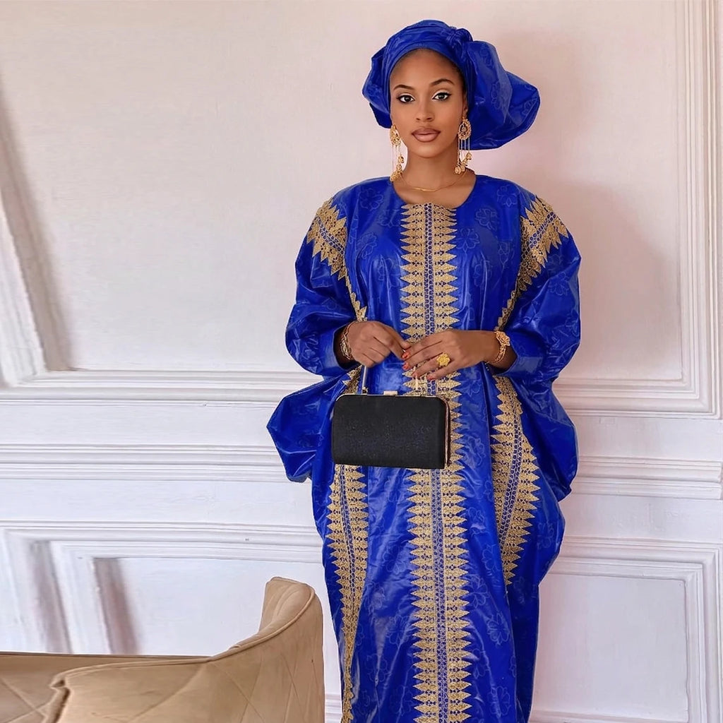 Sky Blue African Women Bazin Riche Boubou Dress Green Original Nigeria Basin Rich Brocade Wedding Party Dashiki Robe