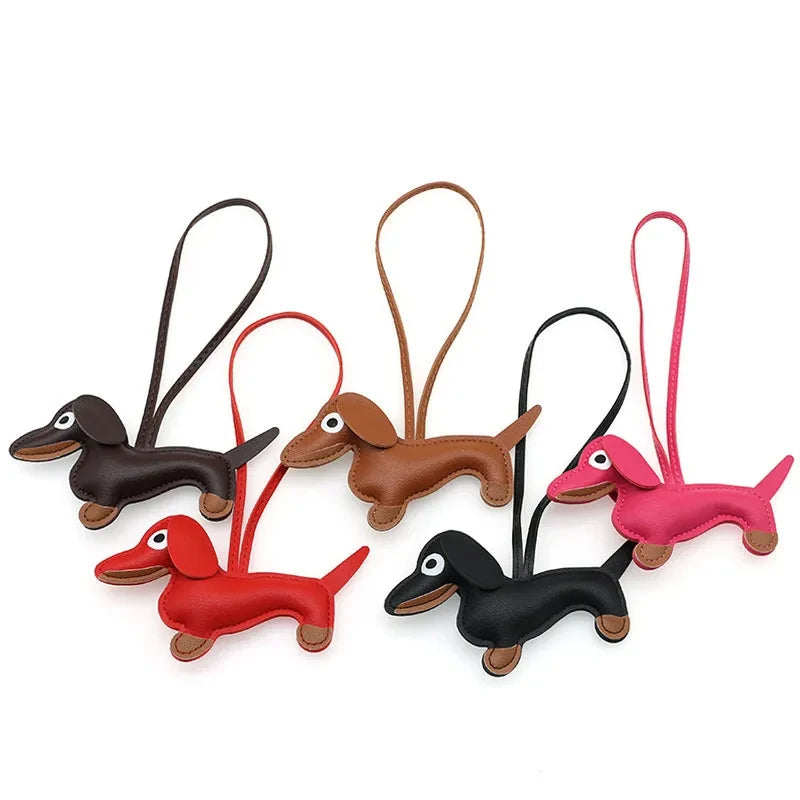 PU Leather Car Dachshund Dog Keychain Fashion Dog Keychains For Women Bag Pendant Jewelry Trinket Key Ring Key Holder Gift