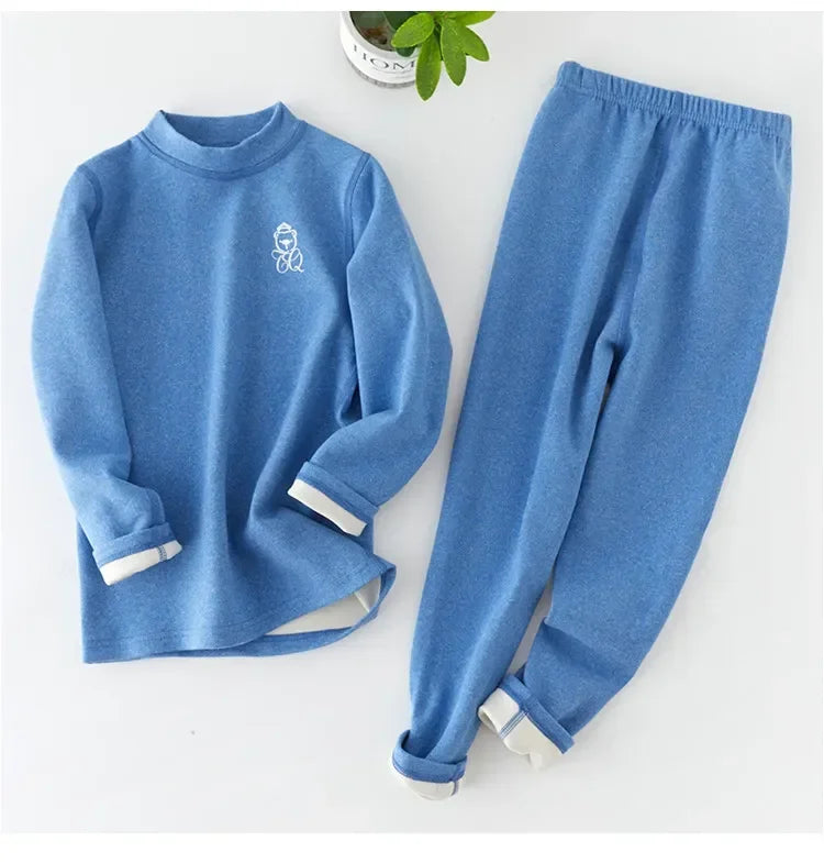 Boys Thermal Fleece Thermal Underwear 37°C Constant Temperature Warm Two-Piece Winter Pajamas Set Unisex Kids Long Johns for Ages 7-13
