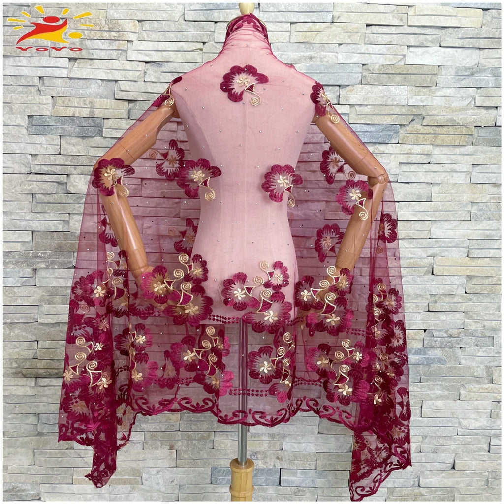 Embroidered Tulle Hijab Shawl - Soft Pashmina Wrap