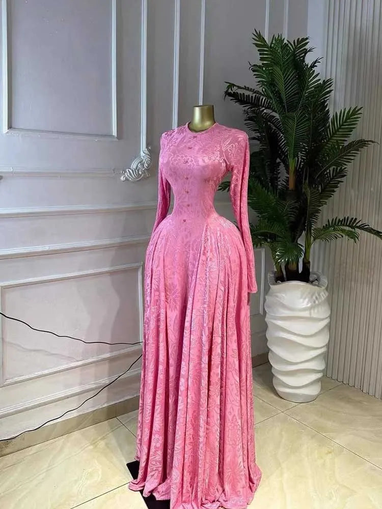 Elegant Luxury Women High Waist Slim Dress Long Sleeves Maxi Evening Dress