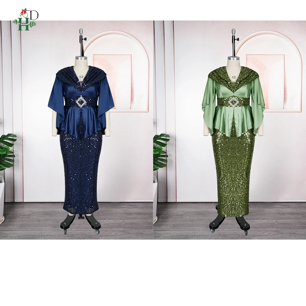 African Party Dresses For Women Sequin Wedding Evening Gown Plus Size Elegant Maxi Dress
