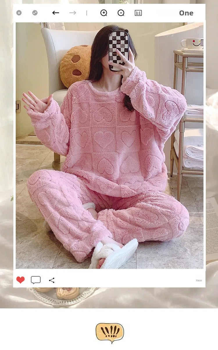 Plus Size Coral Fleece Pyjama Set | Thick Winter Sleepwear for Women | HotTrendyPicks