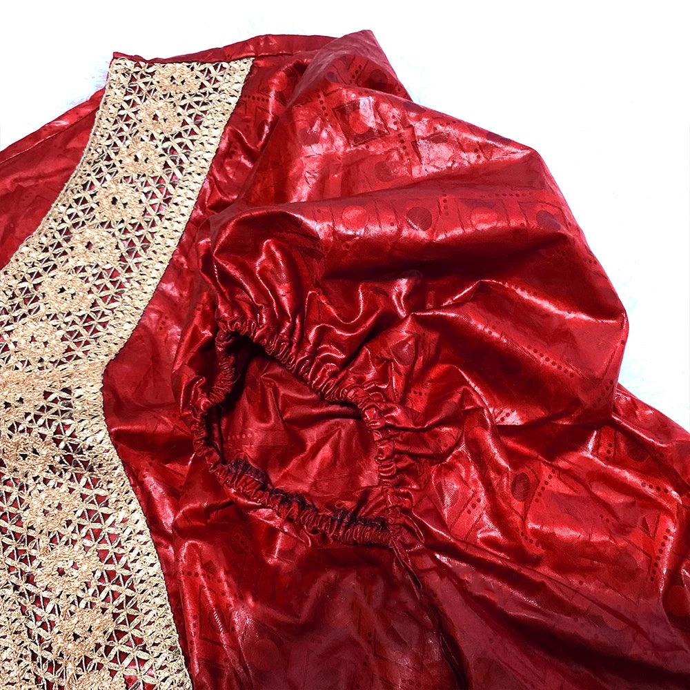Red African Bazin Rich Dress Original Nigerian Basin BouBou Dashiki For Ankara Party Wedding Bride Robe Guipure Sewn Dress