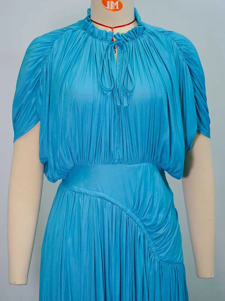 Long Summer Dress Woman High Waist Draped Chic Sky Blue Dress Straight One Piece Casual Elegant Maxi Dresses for Evening