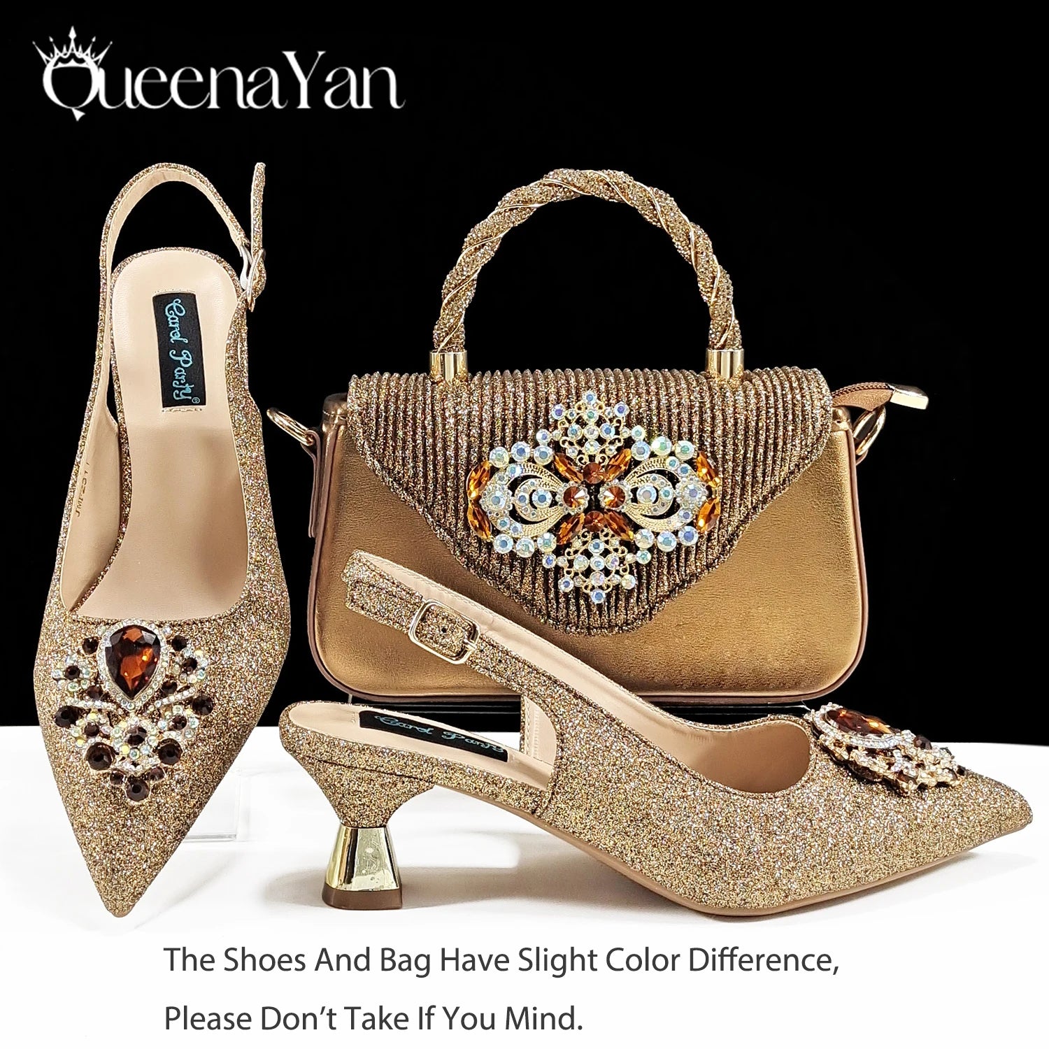 Italian Design Girly Style Silver Color Pointed Toe Wedding Shoes And Bag Full Diamond Decoration Handle Bag