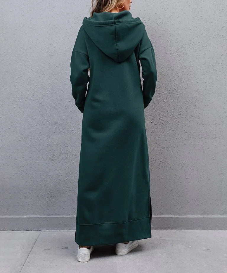 Women's Hoodie Midi Dress | Lace-Up Hem Casual Sweatshirt Long Dress | HotTrendyPicks