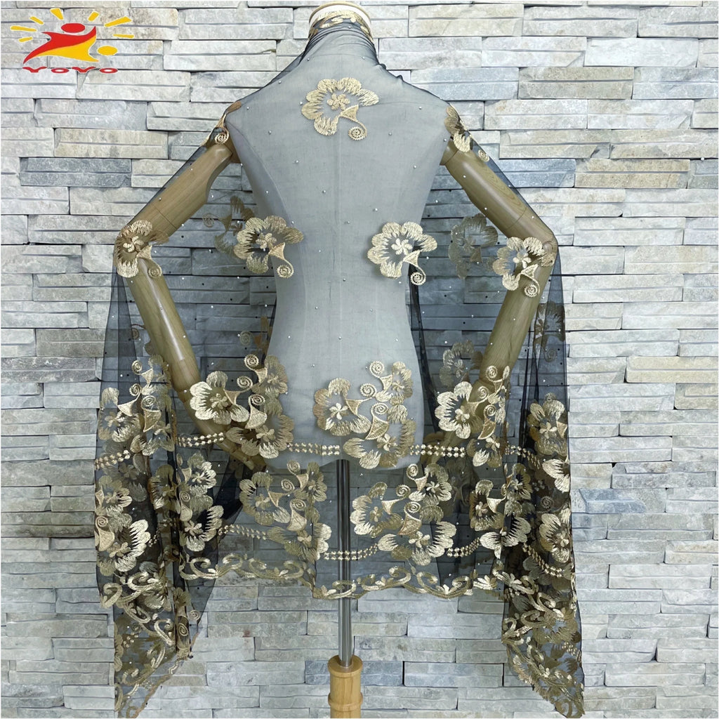 Embroidered Tulle Hijab Shawl - Soft Pashmina Wrap
