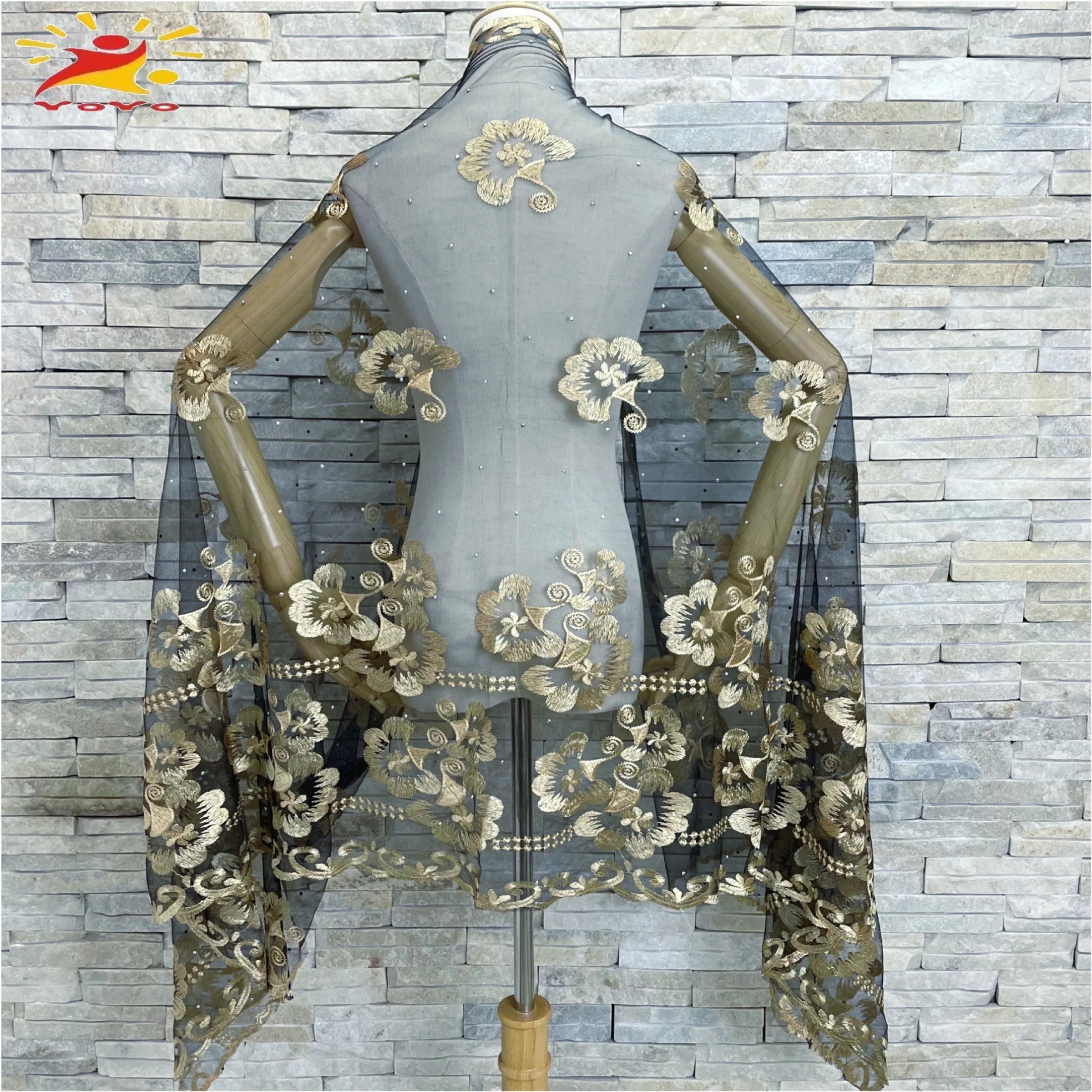 Embroidered Tulle Hijab Shawl - Soft Pashmina Wrap