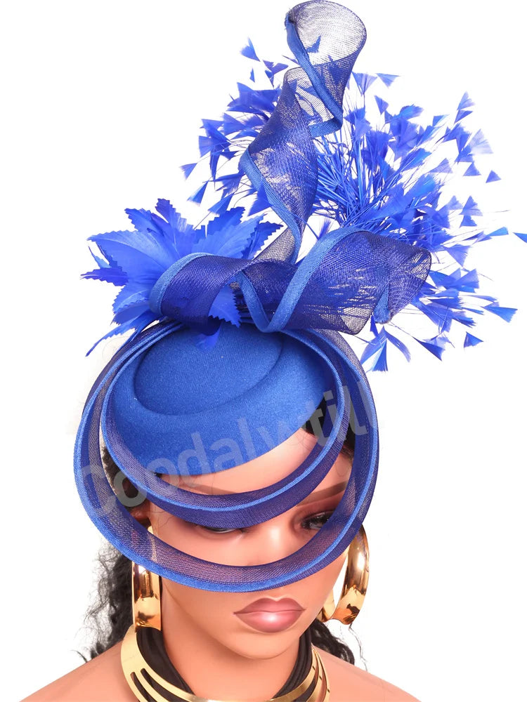 Elegant Women's Fascinator Kentucky Derbie Headwear Chapeau Cap With Feather Clips