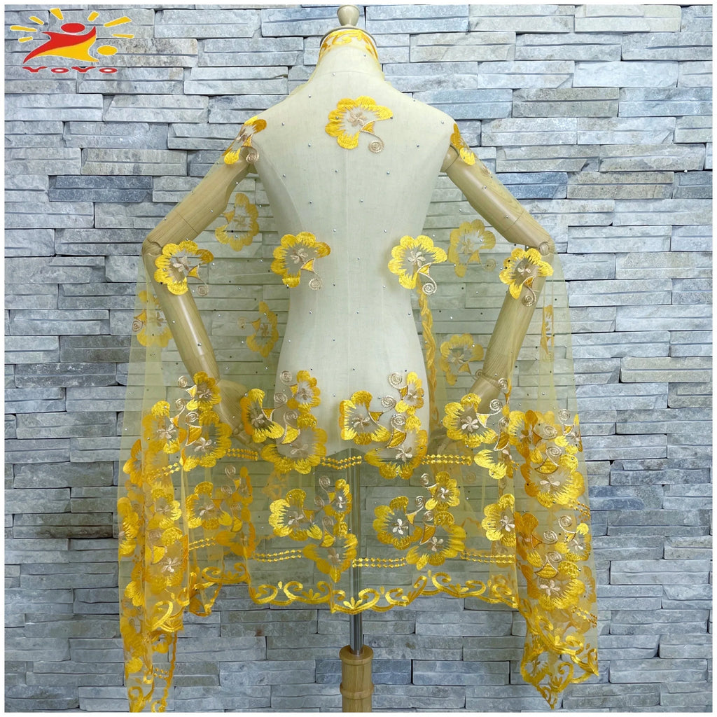Embroidered Tulle Hijab Shawl - Soft Pashmina Wrap