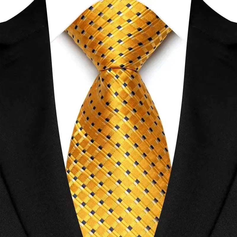 8cm Width Yellow Color Neck Ties For Men Paisley Dots Handmade