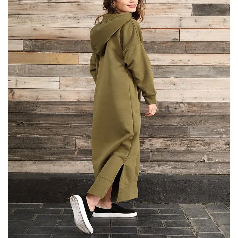Women's Hoodie Midi Dress | Lace-Up Hem Casual Sweatshirt Long Dress | HotTrendyPicks