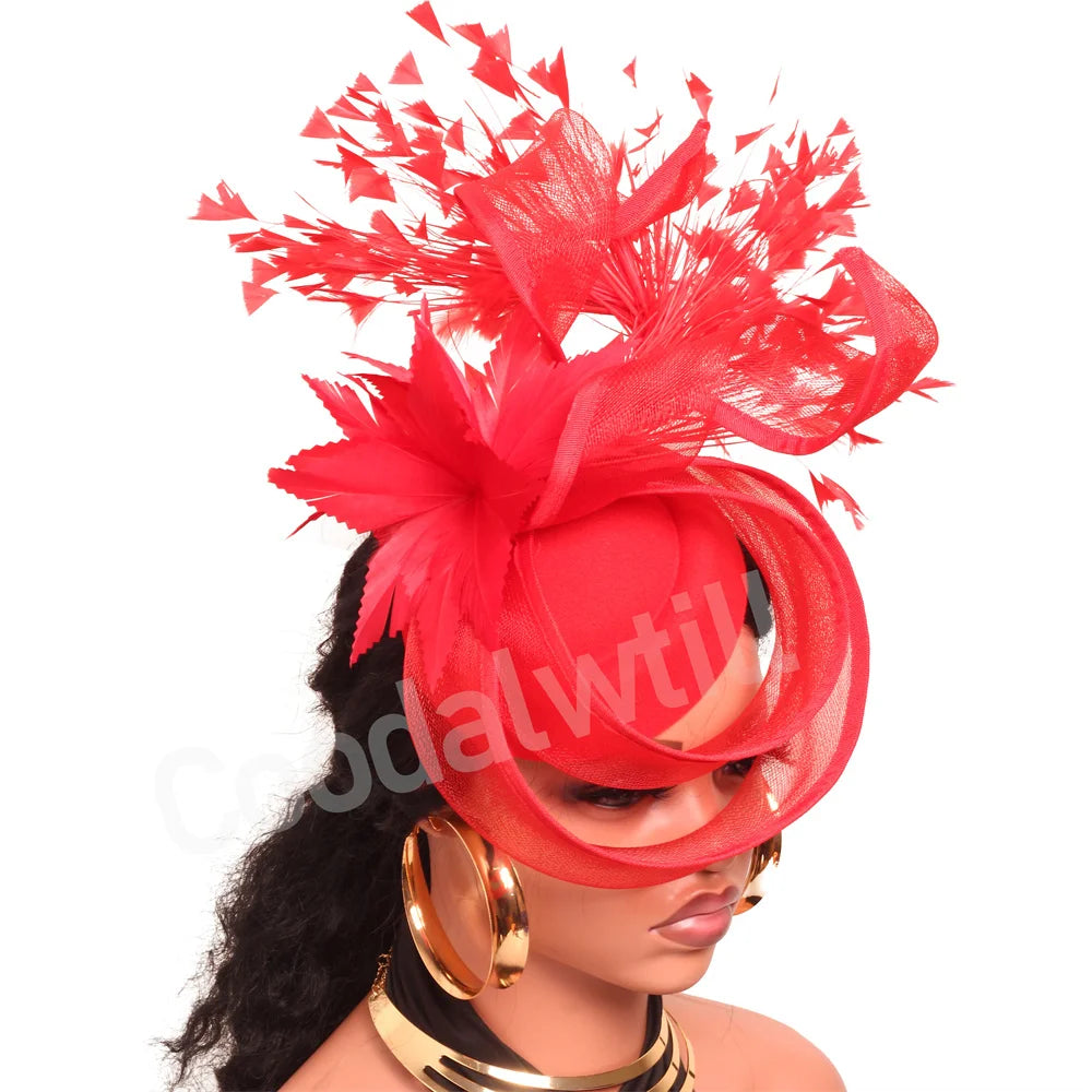 Elegant Women's Fascinator Kentucky Derbie Headwear Chapeau Cap With Feather Clips