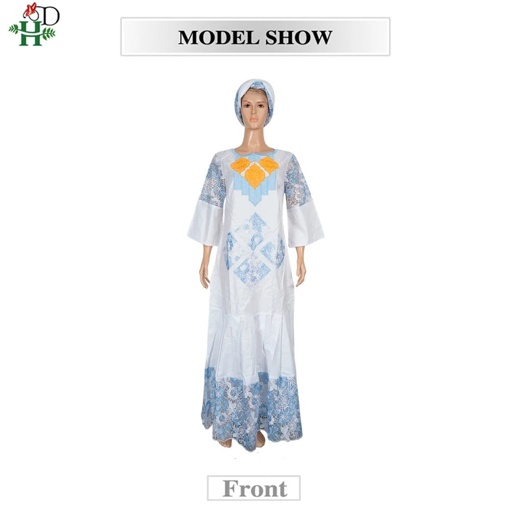 White Bazin Riche African Dress | Luxury Embroidery Church & Wedding Gown | L–4XL