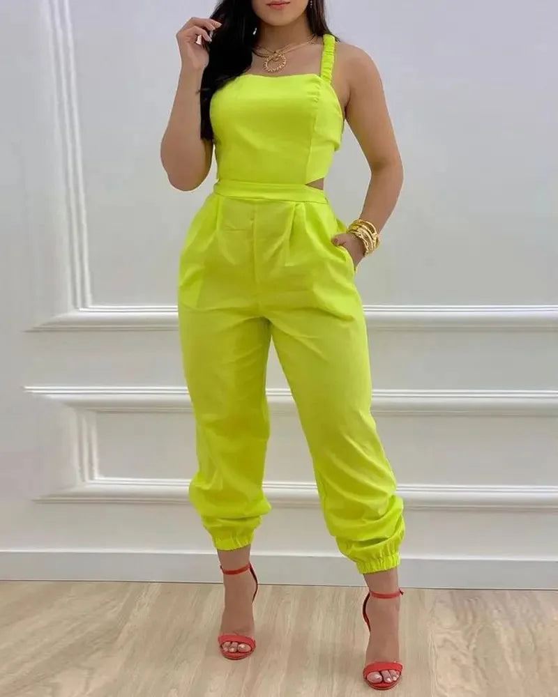 Elegant Women's jumpsuit Summer Fashion Strap Hollow Sexy Off waist Printed jumpsuit