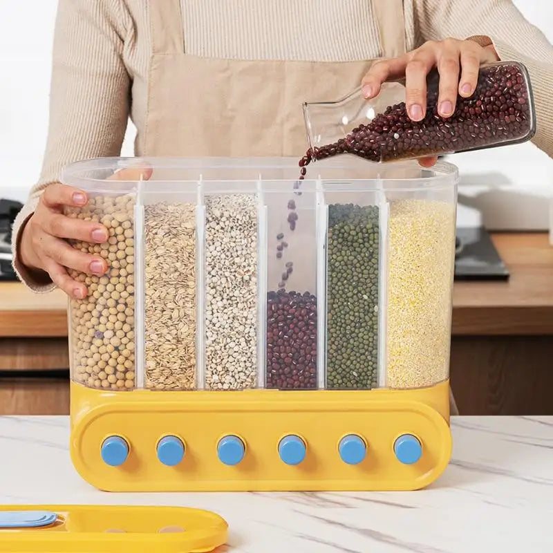Grids Food Grains Storage Box Tank Sealed Moisture Proof Rice Buckets Wall Mounted Kitchen Bulk Classified Container
