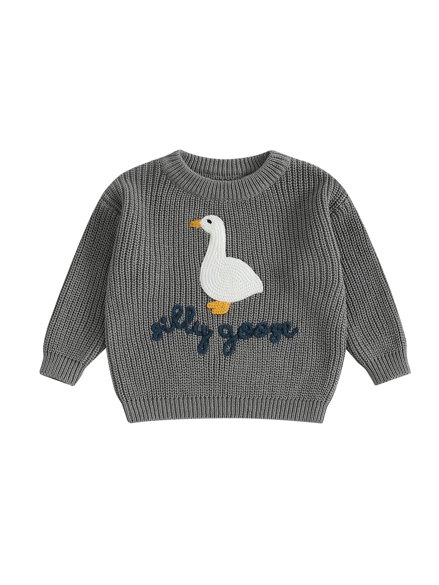 Infant Toddler Duck Sweater Cute Animal Embroidered Crewneck Long Sleeve Pullover Cozy Knit Tops for Baby Boys Girls