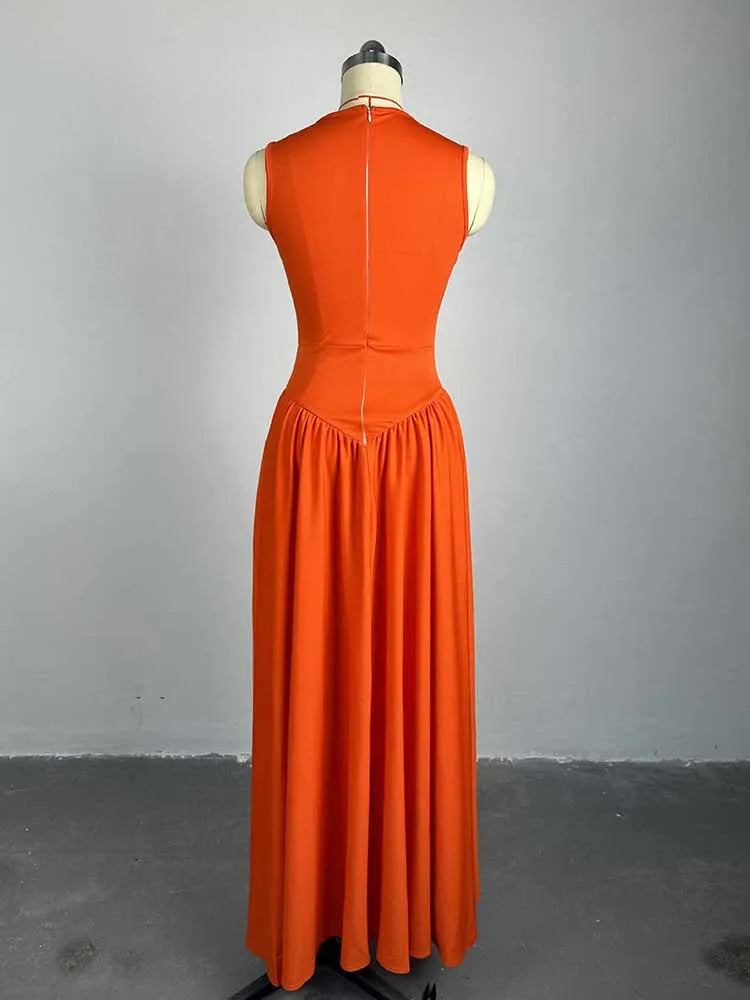 Women's Hollow Out Knitted Maxi Beautiful Orange Elegant Party Dress